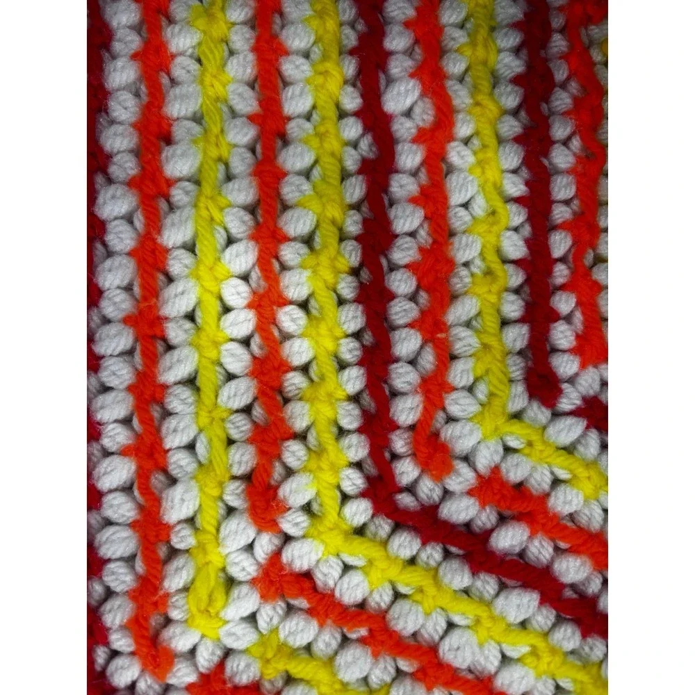 Vintage‎ Set 2 Crochet Placemat Doilies Red/Orange/Yellow/White Handmade
